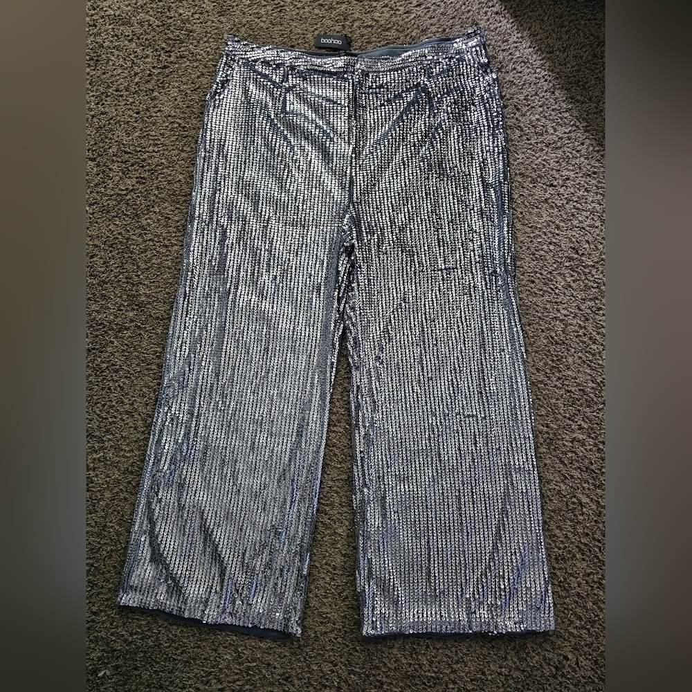 Boohoo velvet sequin wide leg trousers size 22